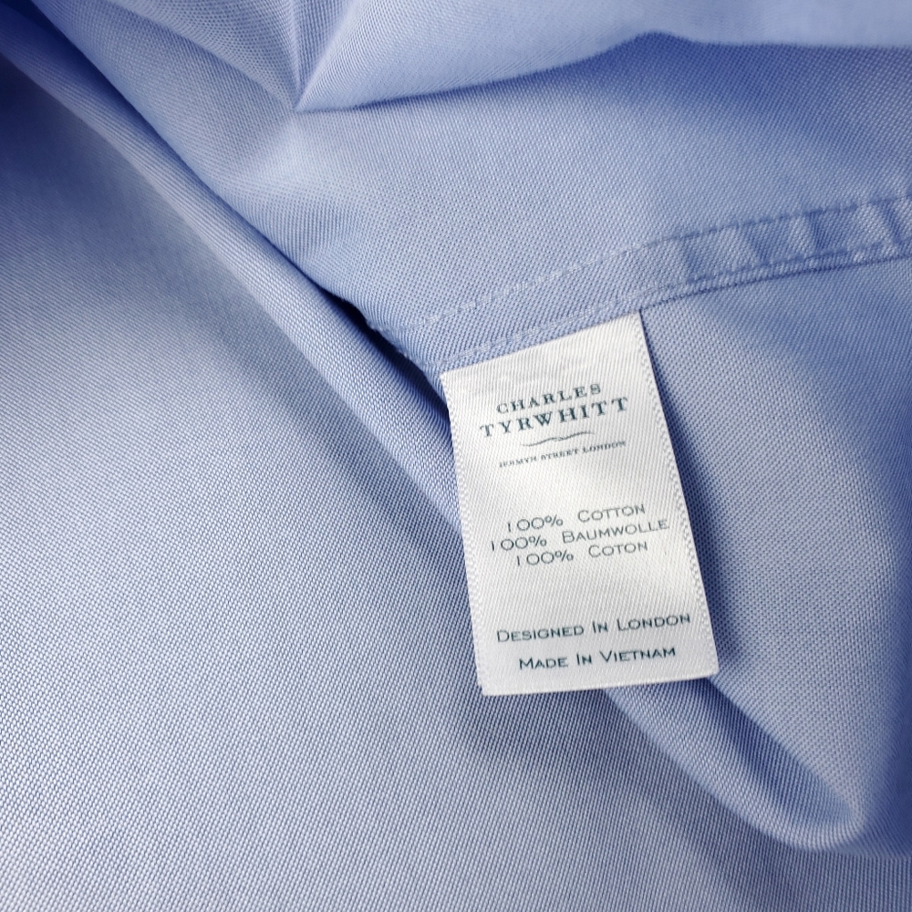Charles Tyrwhitt Dress Shirt Mens 16 35 Non Iron Classic Fit Light Blue Business - Picture 8 of 9
